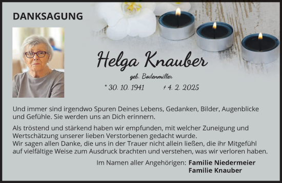 Todesanzeige von Helga Knauber von saarbruecker_zeitung