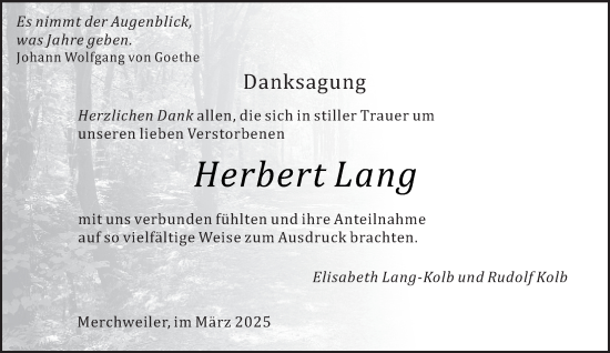 Todesanzeige von Herbert Lang von saarbruecker_zeitung