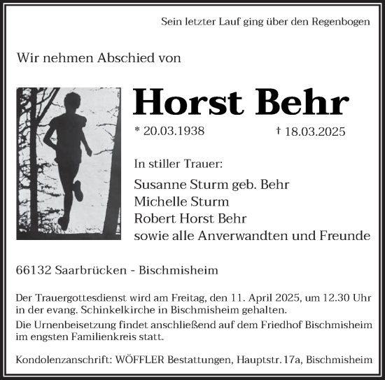 Todesanzeige von Horst Behr von saarbruecker_zeitung