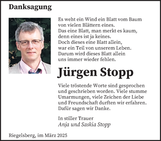 Todesanzeige von Jürgen Stopp von saarbruecker_zeitung