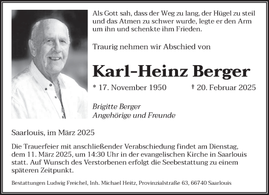 Todesanzeige von Karl-Heinz Berger von saarbruecker_zeitung