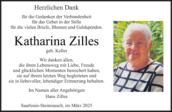 Todesanzeige von Katharina Zilles von saarbruecker_zeitung