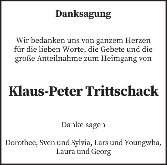 Todesanzeige von Klaus-Peter Trittschack von saarbruecker_zeitung