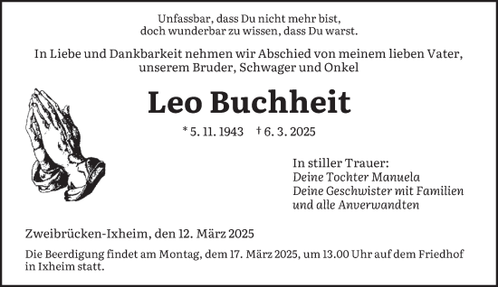 Todesanzeige von Leo Buchheit von saarbruecker_zeitung