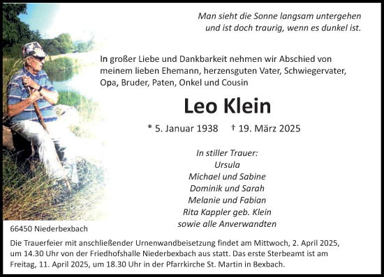 Todesanzeige von Leo Klein von saarbruecker_zeitung