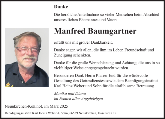 Todesanzeige von Manfred Baumgartner von saarbruecker_zeitung