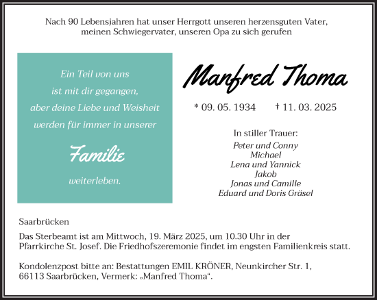 Todesanzeige von Manfred Thoma von saarbruecker_zeitung