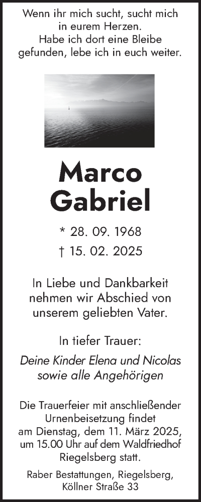 Todesanzeige von Marco Gabriel von saarbruecker_zeitung