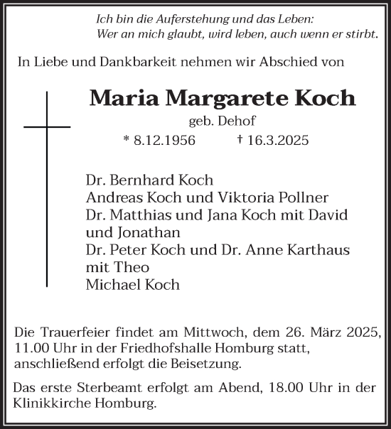 Todesanzeige von Maria Margarete Koch von saarbruecker_zeitung