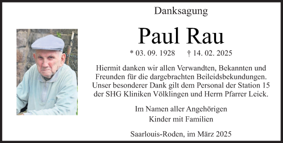 Todesanzeige von Paul Rau von saarbruecker_zeitung