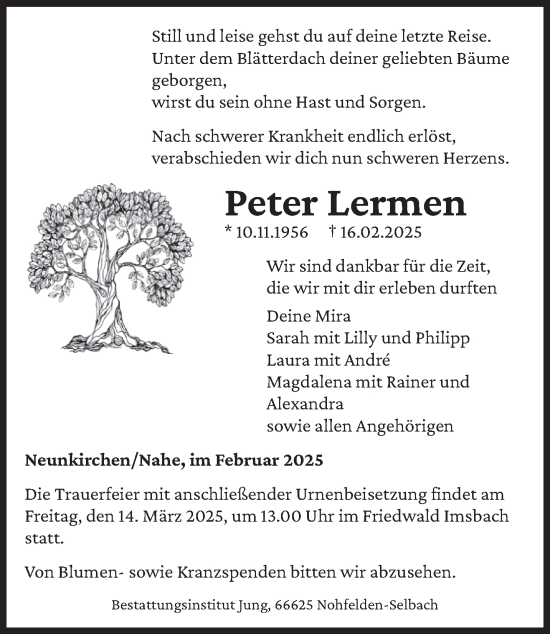 Todesanzeige von Peter Lermen von saarbruecker_zeitung