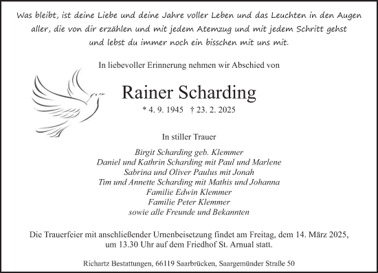 Todesanzeige von Rainer Scharding von saarbruecker_zeitung