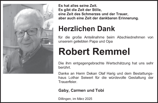 Todesanzeige von Robert Remmel von saarbruecker_zeitung