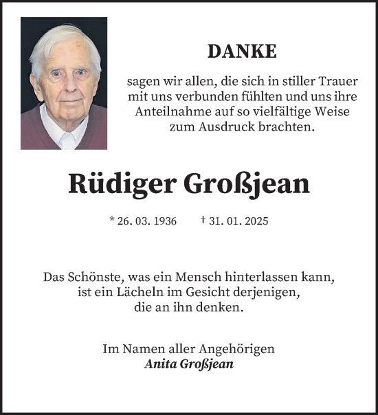 Todesanzeige von Rüdiger Großjean von saarbruecker_zeitung