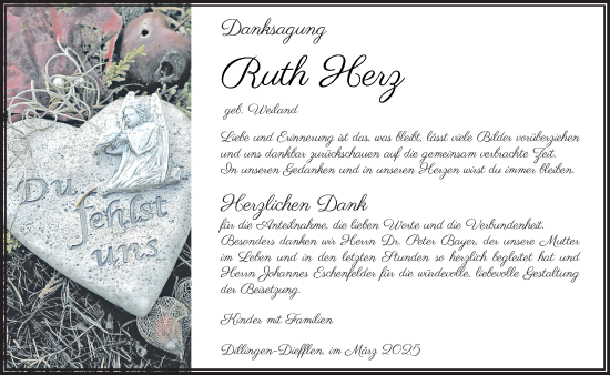 Todesanzeige von Ruth Herz von saarbruecker_zeitung
