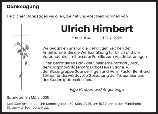 Todesanzeige von Ulrich Himbert von saarbruecker_zeitung