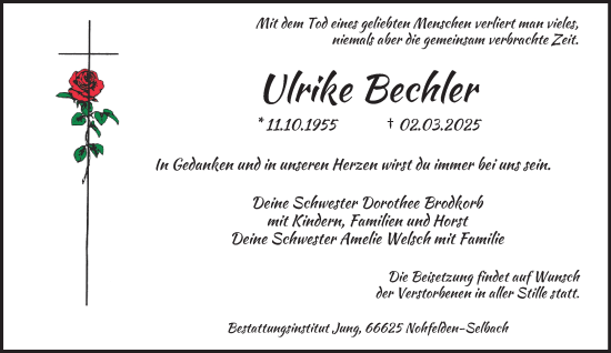 Todesanzeige von Ulrike Bechler von saarbruecker_zeitung
