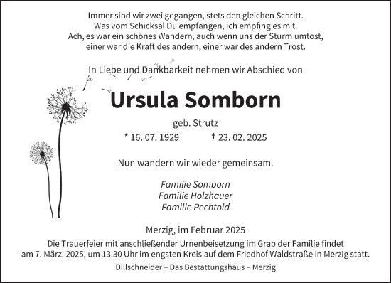 Todesanzeige von Ursula Somborn von saarbruecker_zeitung
