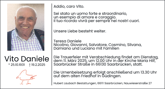 Todesanzeige von Vito Daniele von saarbruecker_zeitung