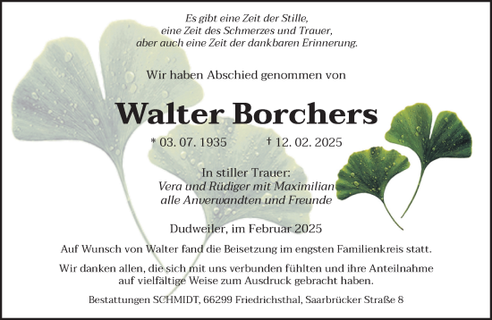 Todesanzeige von Walter Borchers von saarbruecker_zeitung