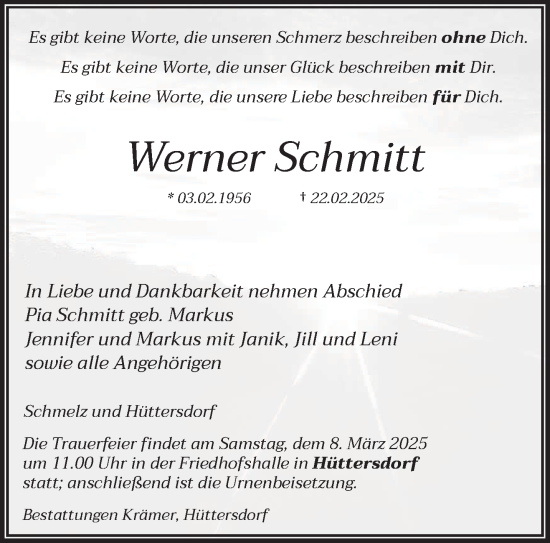 Todesanzeige von Werner Schmitt von saarbruecker_zeitung