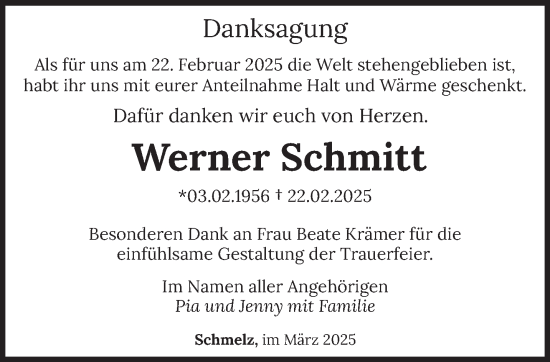 Todesanzeige von Werner Schmitt von saarbruecker_zeitung