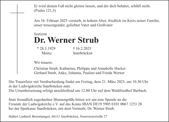 Todesanzeige von Werner Strub von saarbruecker_zeitung
