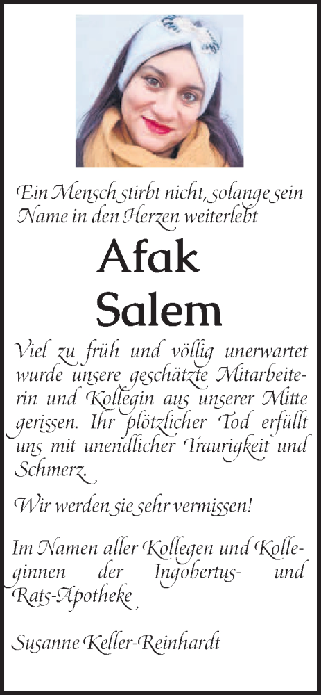 Todesanzeige von Afak Salem von saarbruecker_zeitung