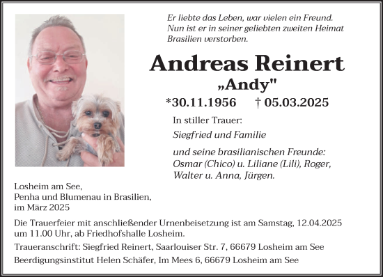 Todesanzeige von Andreas Reinert von saarbruecker_zeitung