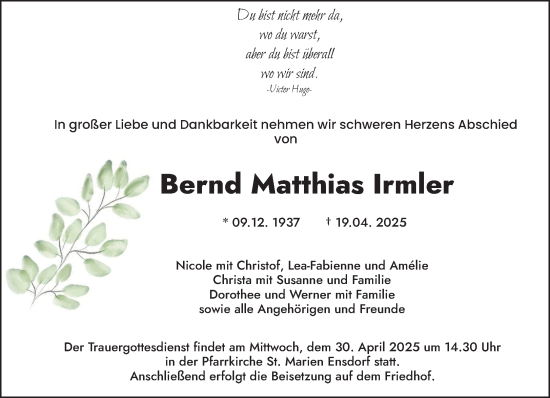 Todesanzeige von Bernd  Irmler von saarbruecker_zeitung