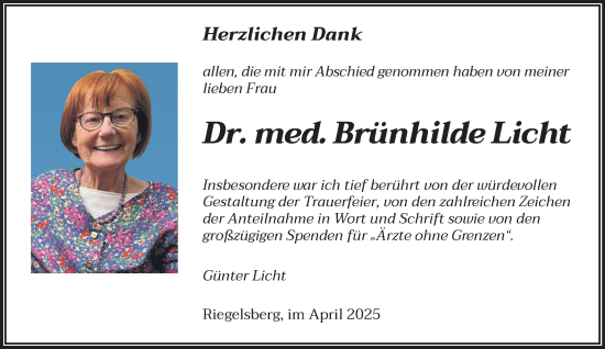 Todesanzeige von Brünhilde Licht von saarbruecker_zeitung