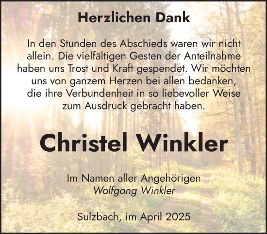 Todesanzeige von Christel Winkler von saarbruecker_zeitung