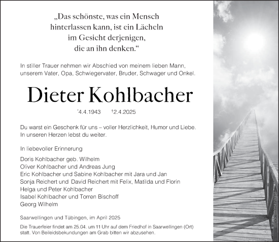 Todesanzeige von Dieter Kohlbacher von saarbruecker_zeitung