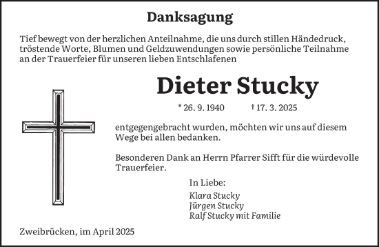 Todesanzeige von Dieter Stucky von saarbruecker_zeitung