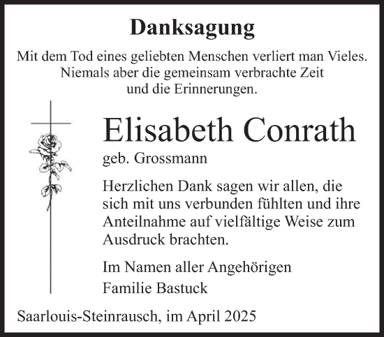 Todesanzeige von Elisabeth Conrath von saarbruecker_zeitung