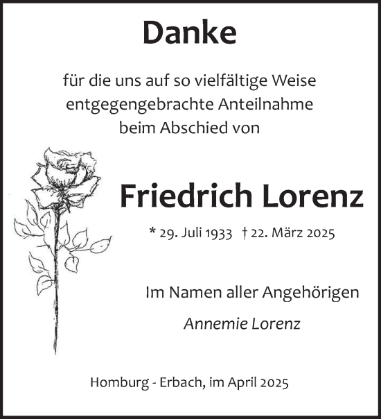 Todesanzeige von Friedrich Lorenz von saarbruecker_zeitung