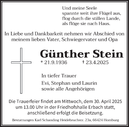Todesanzeige von Günther Stein von saarbruecker_zeitung