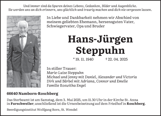 Todesanzeige von Hans-Jürgen Steppuhn von saarbruecker_zeitung