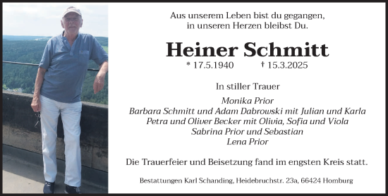 Todesanzeige von Heiner Schmitt von saarbruecker_zeitung