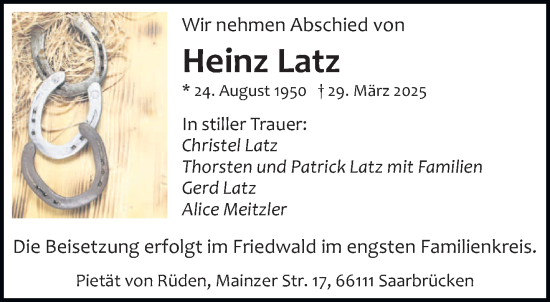 Todesanzeige von Heinz Latz von saarbruecker_zeitung