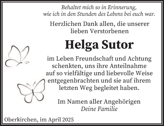 Todesanzeige von Helga Sutor von saarbruecker_zeitung