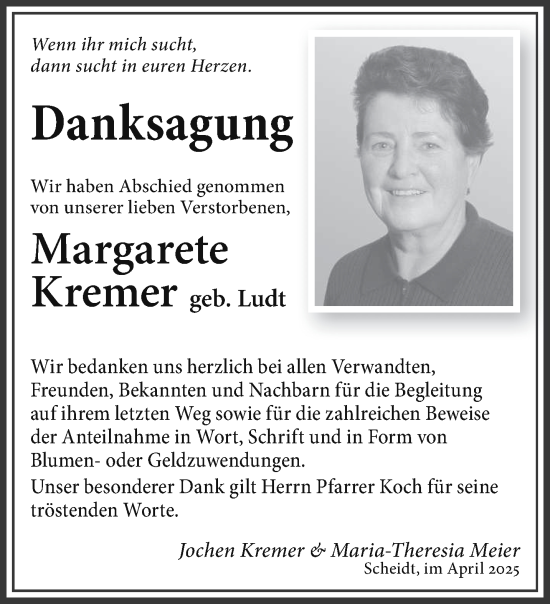Todesanzeige von Margarete Kremer von saarbruecker_zeitung