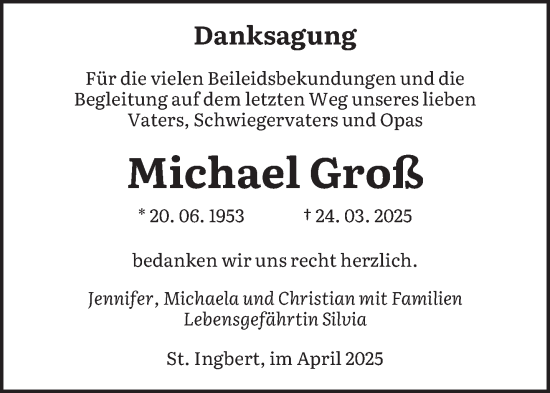 Todesanzeige von Michael Groß von saarbruecker_zeitung