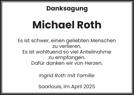 Todesanzeige von Michael Roth von saarbruecker_zeitung