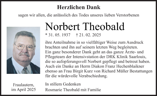 Todesanzeige von Norbert Theobald von saarbruecker_zeitung