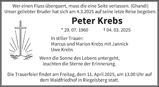 Todesanzeige von Peter Krebs von saarbruecker_zeitung