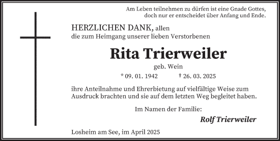 Todesanzeige von Rita Trierweiler von saarbruecker_zeitung