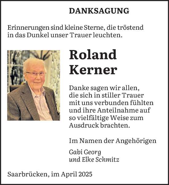 Todesanzeige von Roland Kerner von saarbruecker_zeitung