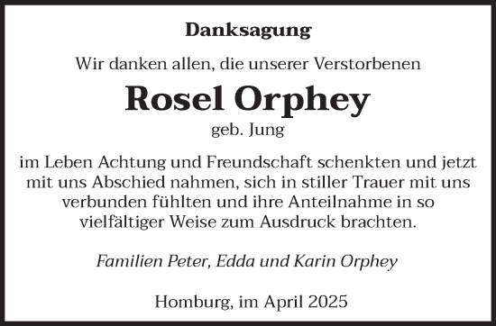 Todesanzeige von Rosel Orphey von saarbruecker_zeitung