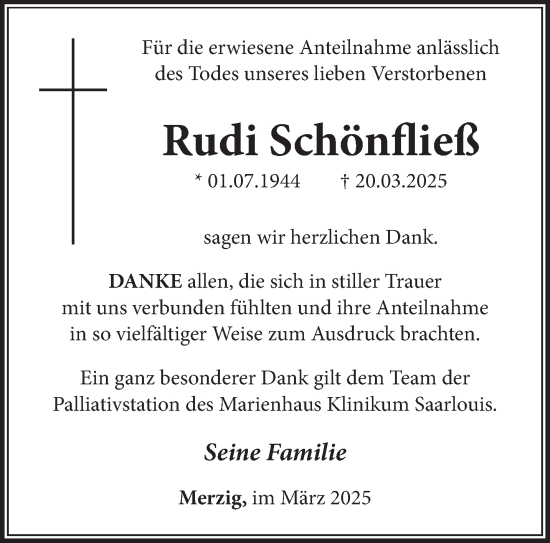 Todesanzeige von Rudi Schönfließ von saarbruecker_zeitung